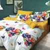 Lenjerie de pat 1+1 gratis cu fluturi colorați, fundal alb și galben, set 4 piese din bumbac satinat