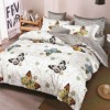Lenjerie de pat cu fluturi multicolori pe fundal alb, oferta lenjerii de pat 1+1 gratis.