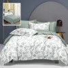Lenjerie de pat dublu cu flori verzi pe fundal alb, set 6 piese, lenjerii de pat 1+1 gratis
