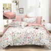 Lenjerie de pat dublu cu flori și frunze pastel pe fundal alb, set 6 piese, lenjerii de pat 1+1 gratis