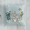 Pernuță decorativă Disney pentru copii cu Bambi, în culori verde, bej și mov, dimensiune 40x40 cm, cu desene animate detaliate și text B is for Bambi.