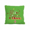 Pernuță decorativă Disney de sărbători, față roșie cu Mickey și Minnie Mouse pe patine, față verde cu text Tis the Season for Holiday Cheer, 40x40 cm, bumbac