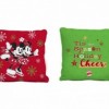 Pernuță decorativă Disney de sărbători, față roșie cu Mickey și Minnie Mouse pe patine, față verde cu text Tis the Season for Holiday Cheer, 40x40 cm, bumbac
