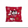 Pernuță decorativă Disney de sărbători, față roșie cu Mickey și Minnie Mouse pe patine, față verde cu text Tis the Season for Holiday Cheer, 40x40 cm, bumbac