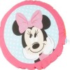 Pernuță decorativă rotundă Disney pentru copii cu Minnie Mouse, în culori roz, negru și alb, diametru 40 cm, cu desene animate detaliate și fundal cu buline.