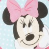 Pernuță decorativă rotundă Disney pentru copii cu Minnie Mouse, în culori roz, negru și alb, diametru 40 cm, cu desene animate detaliate și fundal cu buline.