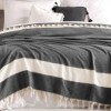 Pled bumbac Seritli Negru/Crem 200x230 cm cu ciucuri și dungi late