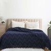 Pled bumbac reciclat Naomi Albastru 200x230 cm cu ciucuri și model zig-zag