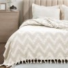 Pled bumbac reciclat Naomi Crem 200x230 cm cu ciucuri și model zig-zag
