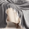 Pled Etnik Gri Antracit 170x210cm cu model geometric și ciucuri din bumbac și poliester