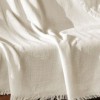 Pled Merlin Ecru 170x200cm cu franjuri din bumbac reciclat, densitate 280g/mp