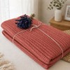 Pled tricotat din bumbac caramiziu F28 160x220 cm model spic