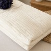 Pled tricotat din bumbac 100% crem 220x240 cm cu model spic
