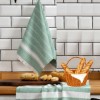 Prosop bucatarie Eliza Black v1 45x65cm, alb cu verde, bumbac si poliester, dungi orizontale si franjuri decorative