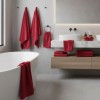 Prosop rosu din bumbac 100% cu dungi decorative 50x90 cm
