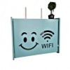 Raft suport Router Wireless din lemn pentru mascare fire si echipament WIFI, turcoaz