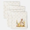 Șervet de masă din bumbac 45x45cm, set 4 bucăți, model Ginny cu iepurași și fluturi, decor elegant pentru masa de Paște