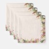 Șervet de masă din bumbac 45x45cm, set 4 bucăți, model Vinca cu iepurași și flori pastelate, decor elegant pentru masa de Paște