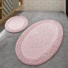 Set 2 covorase baie ovale bumbac Alessia Home Piante Roz cu model in relief si verso textil finisat