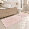 set 2 covorase baie bumbac Elite Roz Pudra Tropik Home cu model embosat si bordura decorativa