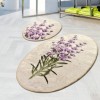 Set 2 covorase baie ovale Chilai Home Lavanda antiderapante cu model floral mov pe fundal crem