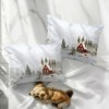 Set 2 fete de perna craciun glow bumbac 100% 50x70cm cu cabana si peisaj de iarna