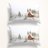 Set 2 fete de perna craciun glow bumbac 100% 50x70cm cu cabana si peisaj de iarna