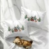 set 2 fete de perna craciun cabin 50x70cm bumbac 100% cu cabane si brazi