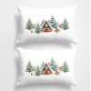 set 2 fete de perna craciun cabin 50x70cm bumbac 100% cu cabane si brazi