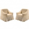 Set 2 huse elastice din material creponat, cu volan, pentru fotoliu, Bej(deschis) - 6084