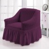 Set 2 huse elastice din material creponat, cu volan, pentru fotoliu, Mov