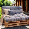 Set perne paleti gradina albastru cu dungi saltea spatar canapea