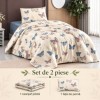 Set Elery bej cu fluturi albastri si roz, bumbac ranforce, cearsaf pilota 160x220 si fata de perna