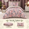 Set 2 piese Joly Ecru floral cu flori roz somon si gri, cearsaf pilota 160x220 cm si fata de perna 50x70 cm
