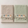 Set 2 prosoape Arliva Home 50x90 cm, bej si verde, din bumbac cu broderie pasarele, in cutie