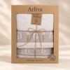 Set 2 prosoape bej Arliva Home cu broderie crengute si dantela, 50x90 si 70x140 cm