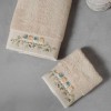 Set 2 prosoape bej Arliva Home din bumbac 100% cu broderie pasarele, ambalate in cutie