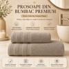 Set 2 prosoape baie bumbac 100% terry 500 GSM Rabi bej nisipiu cu bordura texturata