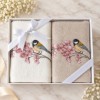 Set 2 prosoape Arliva Home 50x90 cm, ecru si bej, cu broderie pasarele galbene si flori de cires roz