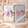 Set 2 prosoape Arliva Home 50x90 cm, ecru si gri, cu broderie pasarele galbene si flori de cires roz