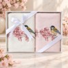 Set 2 prosoape Arliva Home 50x90 cm, ecru si roz pastel, cu broderie pasarele galbene si flori de cires roz