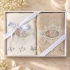Set 2 prosoape Arliva Home 50x90 cm, ecru si bej, cu broderii florale lila si roz-somon si dantela decorativa
