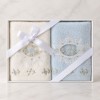 Set 2 prosoape Arliva Home 50x90 cm, ecru si bleu, cu broderii florale cu trandafiri albastri si dantela decorativa