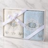 Set 2 prosoape Arliva Home 50x90 cm, ecru si bleu, cu broderii florale cu trandafiri albastri si dantela decorativa