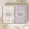Set 2 prosoape Arliva Home 50x90 cm, ecru si lila, cu broderii florale cu trandafiri lila si dantela decorativa