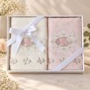 Set 2 prosoape bambus si bumbac 50x90 cm, ecru si roz, cu broderii florale si dantela