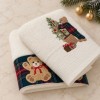 Set 2 prosoape albe Brad si Ursulet, cu brad decorat, ursuleti si detalii in carouri, in cutie Lenjerii Deosebite