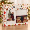 Set 2 prosoape albe Brad si Ursulet, cu brad decorat, ursuleti si detalii in carouri, in cutie Lenjerii Deosebite