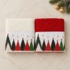 Set 2 prosoape Brazi, alb si rosu, cu bordura alba imprimata cu braduti multicolori, in cutie Lenjerii Deosebite