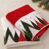 Set 2 prosoape Brazi, alb si rosu, cu bordura alba imprimata cu braduti multicolori, in cutie Lenjerii Deosebite